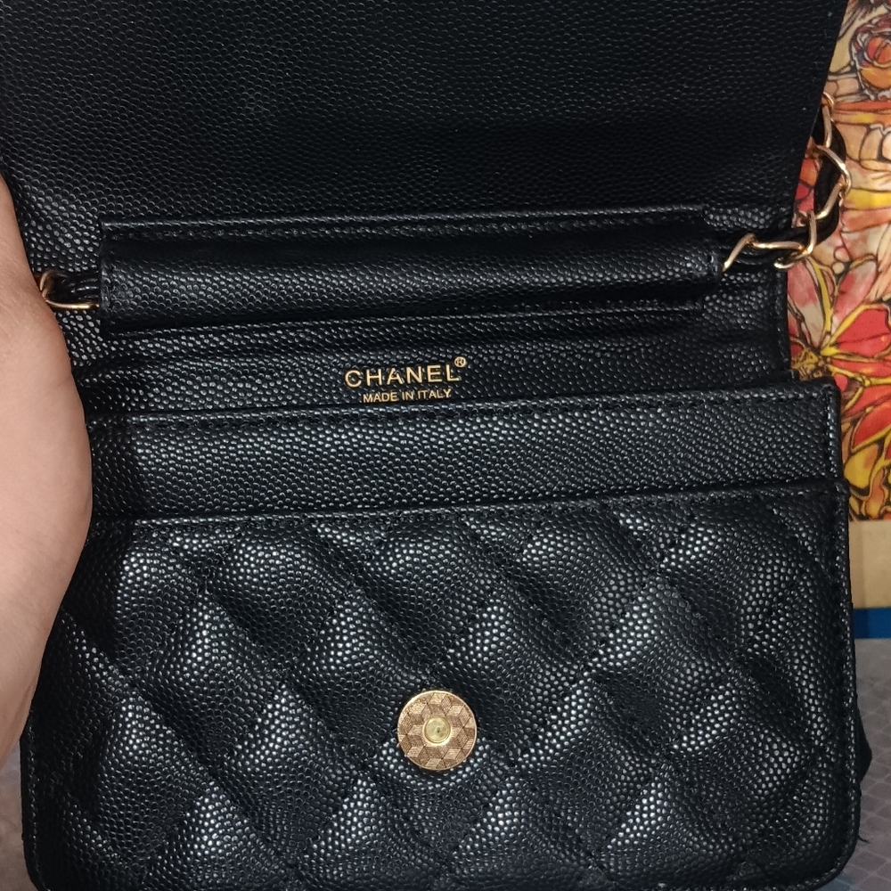 Chanel  Black Quilted Chain-Shoulder Bag with Gold Logo - Picture 3 of 5